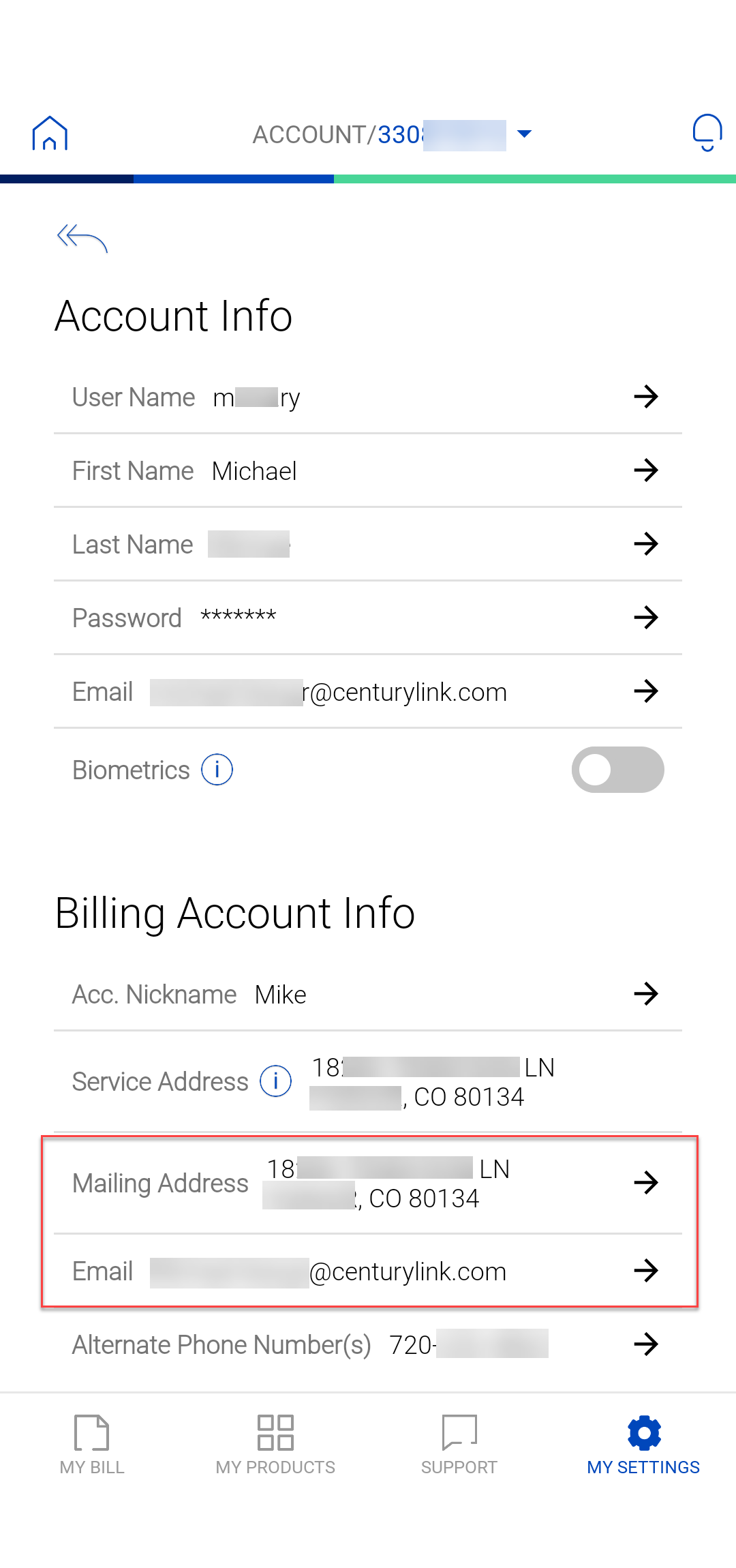 Change your billing address Brightspeed